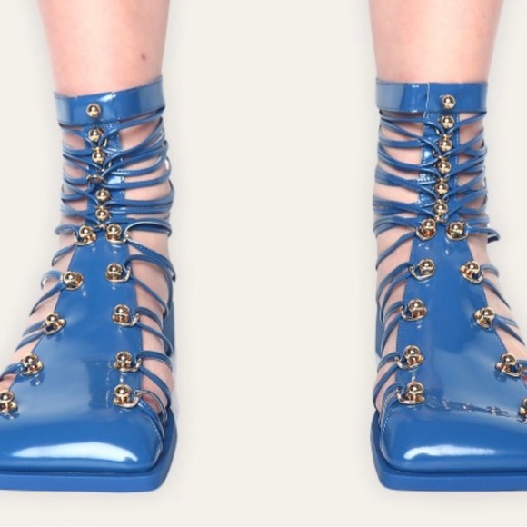 Vivienne Hu SQUARE TOE STRAPPED LEATHER CAGE SANDALS-COBALT SZ 8 NWT - Picture 3 of 8